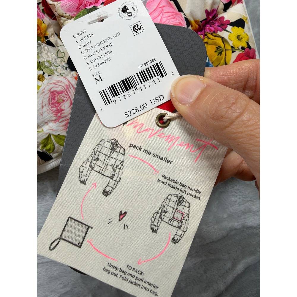 NWT FP Movement Pippa Puffer Jacket M Trippy Floral Packable Primaloft $228 - Picture 5 of 8